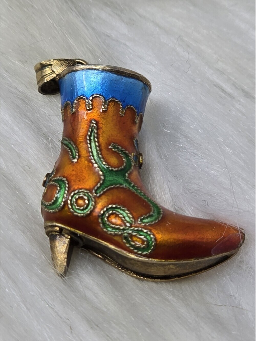 Vintage 925 Silver Cloisonne Enamel Heeled Boot Charm 5g